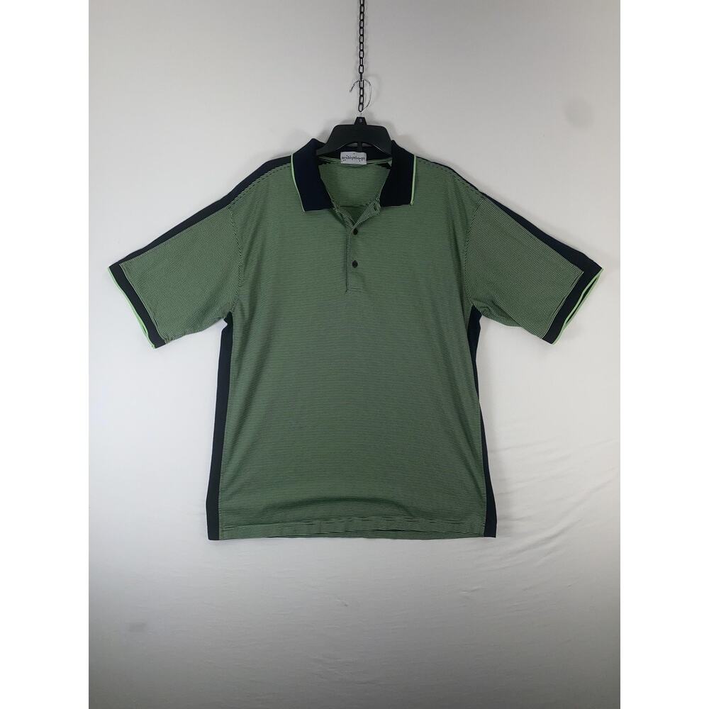 Archipelago NatureTECH Polo Shirt Mens 2XL Green Striped Cotton Polyester Casual